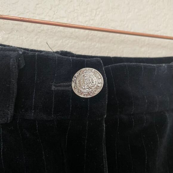 St. John Sport Marie Gray Pants Womens Petite Black Velvet Striped Straight Leg - Picture 6 of 13